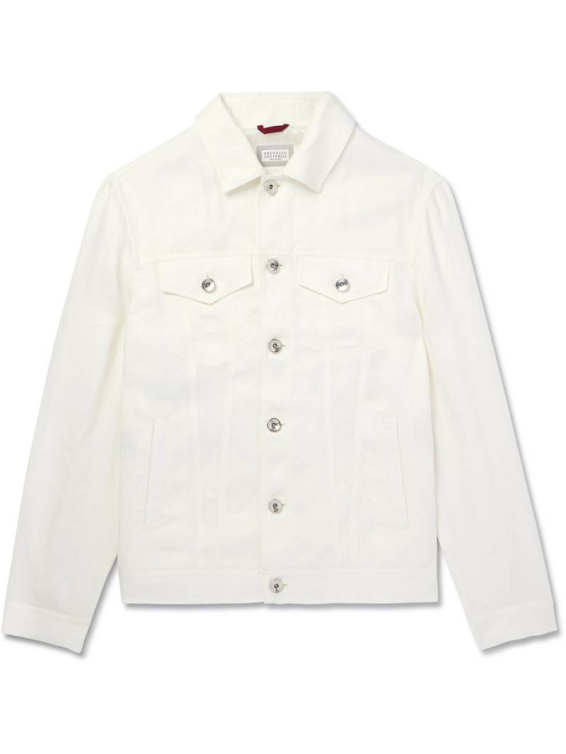 Brunello Cucinelli - Linen-Twill Trucker Jacket - Men - White - IT 54 von Brunello Cucinelli