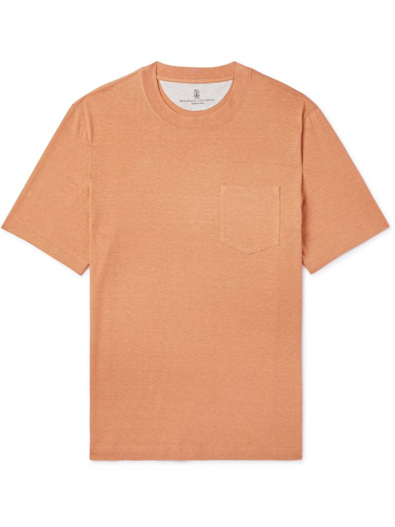 Brunello Cucinelli - Linen and Cotton-Blend Jersey T-Shirt - Men - Orange - M von Brunello Cucinelli