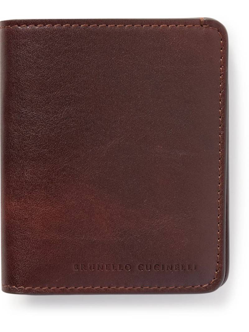 Brunello Cucinelli - Logo-Debossed Leather Bifold Cardholder - Men - Burgundy von Brunello Cucinelli