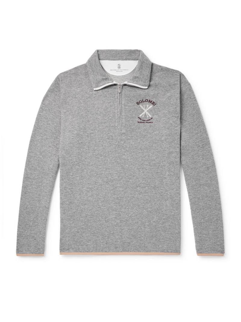 Brunello Cucinelli - Logo-Embroidered Cashmere-Blend Half-Zip Sweater - Men - Gray - XXL von Brunello Cucinelli