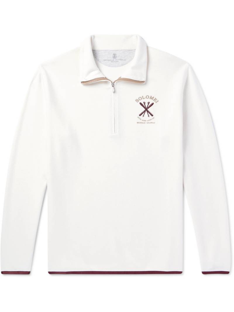 Brunello Cucinelli - Logo-Embroidered Cashmere-Blend Half-Zip Sweater - Men - White - XL von Brunello Cucinelli