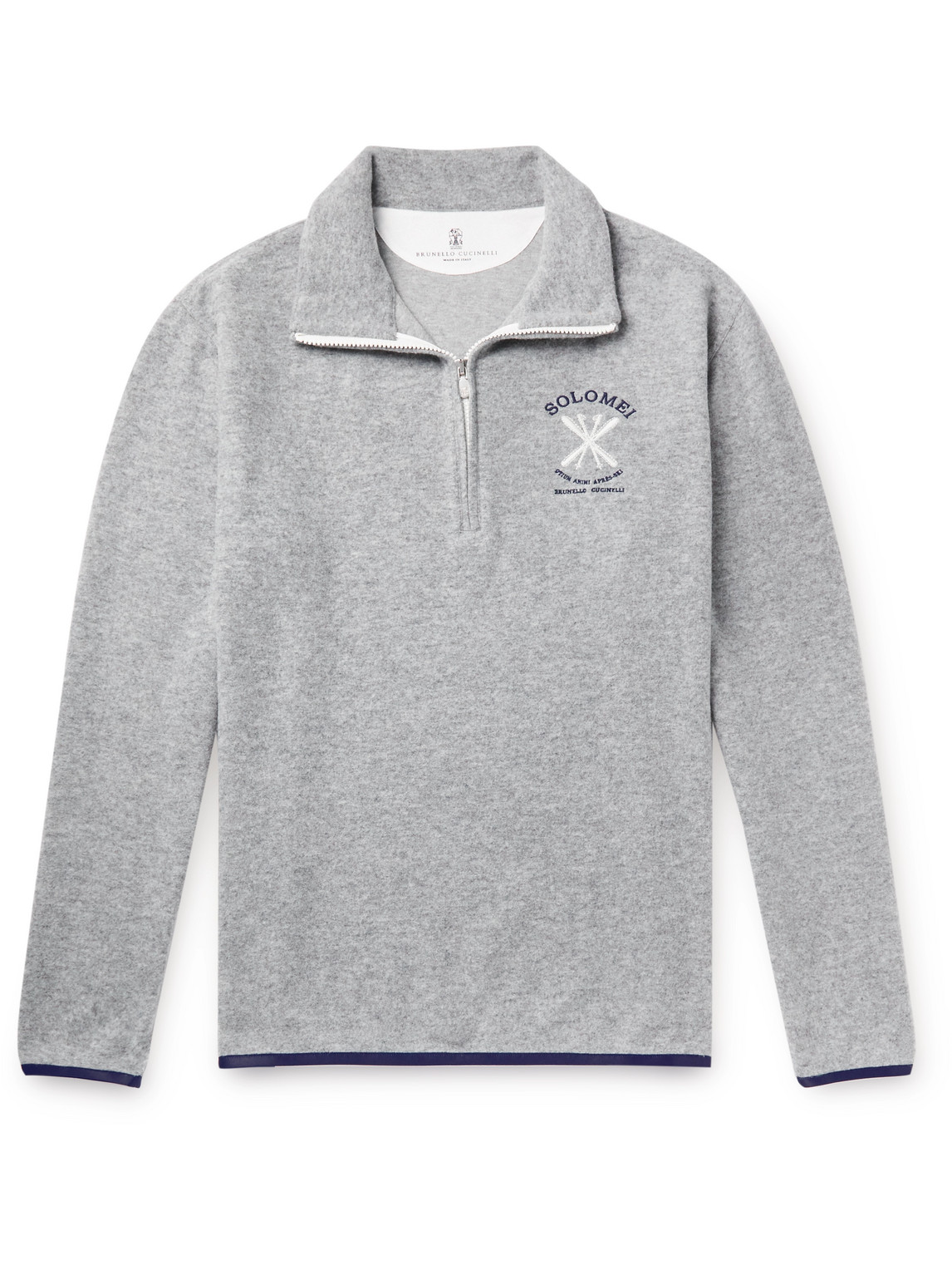Brunello Cucinelli - Logo-Embroidered Fleece Half-Zip Sweashirt - Men - Gray - XXL von Brunello Cucinelli
