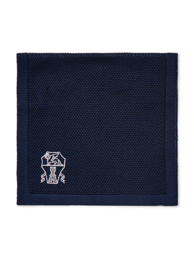 Brunello Cucinelli - Logo-Embroidered Knitted Silk Pocket Square - Men - Blue von Brunello Cucinelli