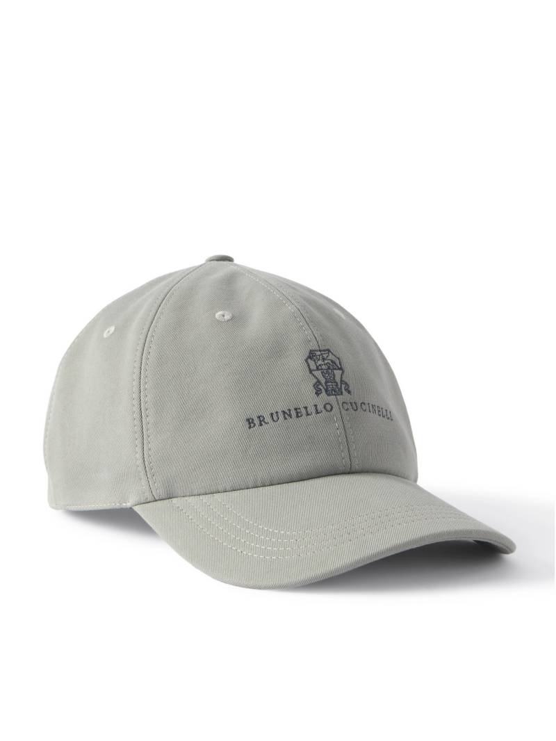 Brunello Cucinelli - Logo-Embroidered Leather-Trimmed Cotton-Twill Baseball Cap - Men - Gray - L von Brunello Cucinelli