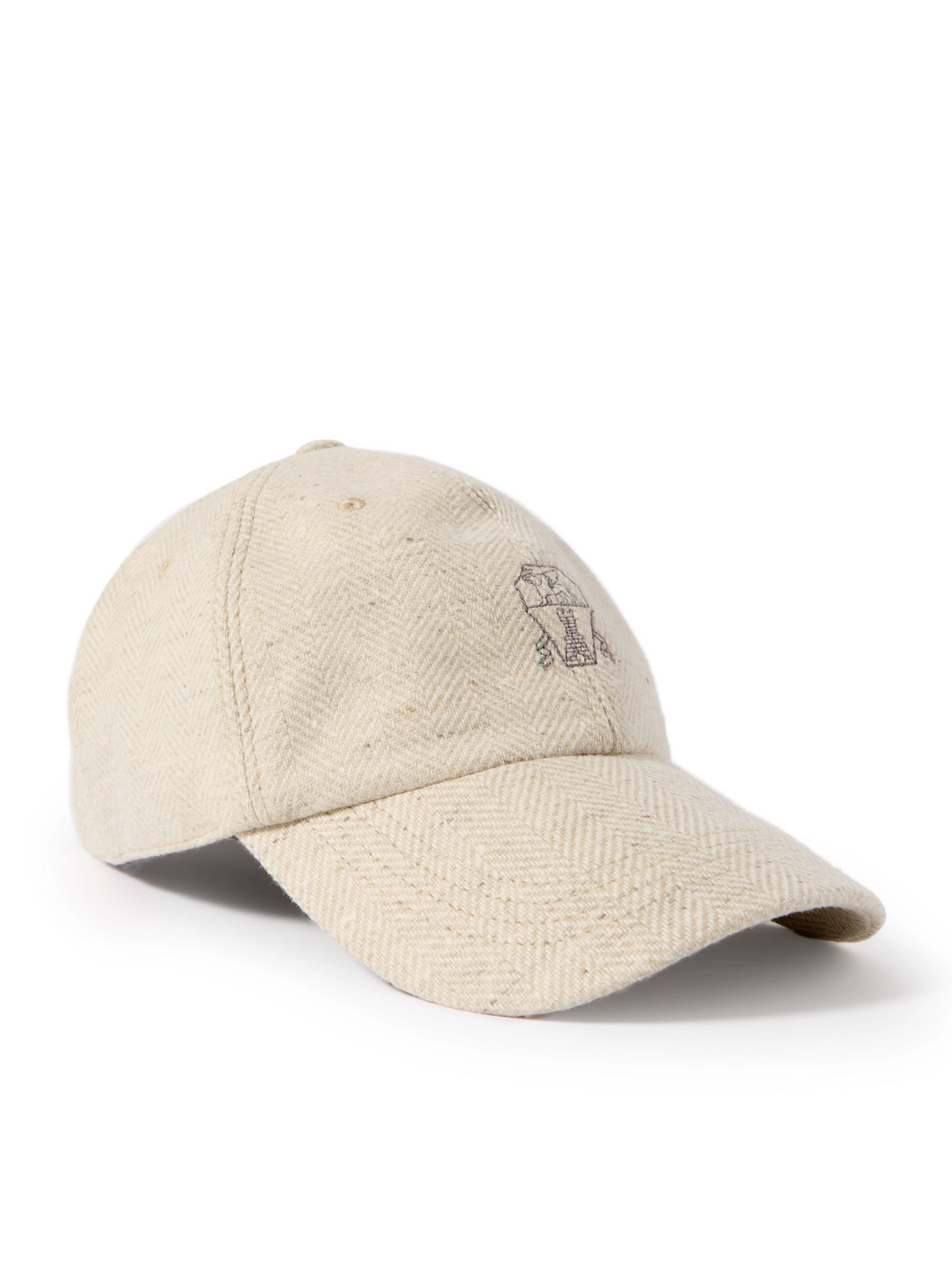 Brunello Cucinelli - Logo-Embroidered Leather-Trimmed Wool and Cashmere-Blend Baseball Cap - Men - White - L von Brunello Cucinelli