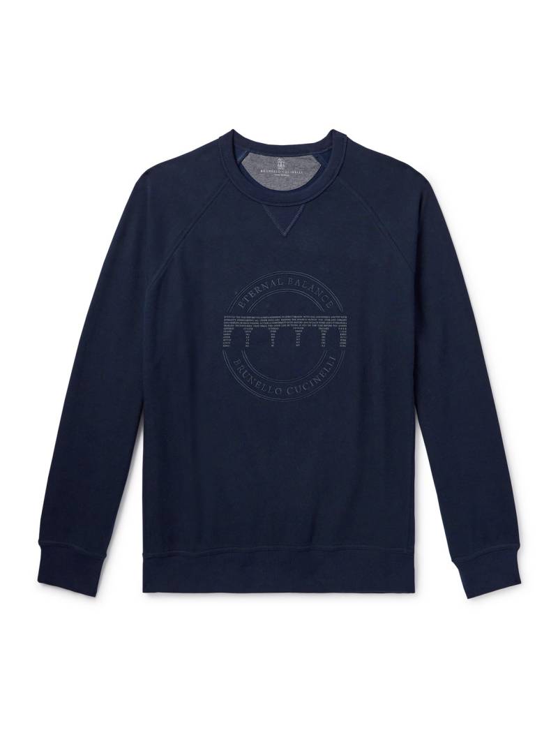 Brunello Cucinelli - Logo-Embroidered Printed Cotton-Blend Jersey Sweatshirt - Men - Blue - XXL von Brunello Cucinelli