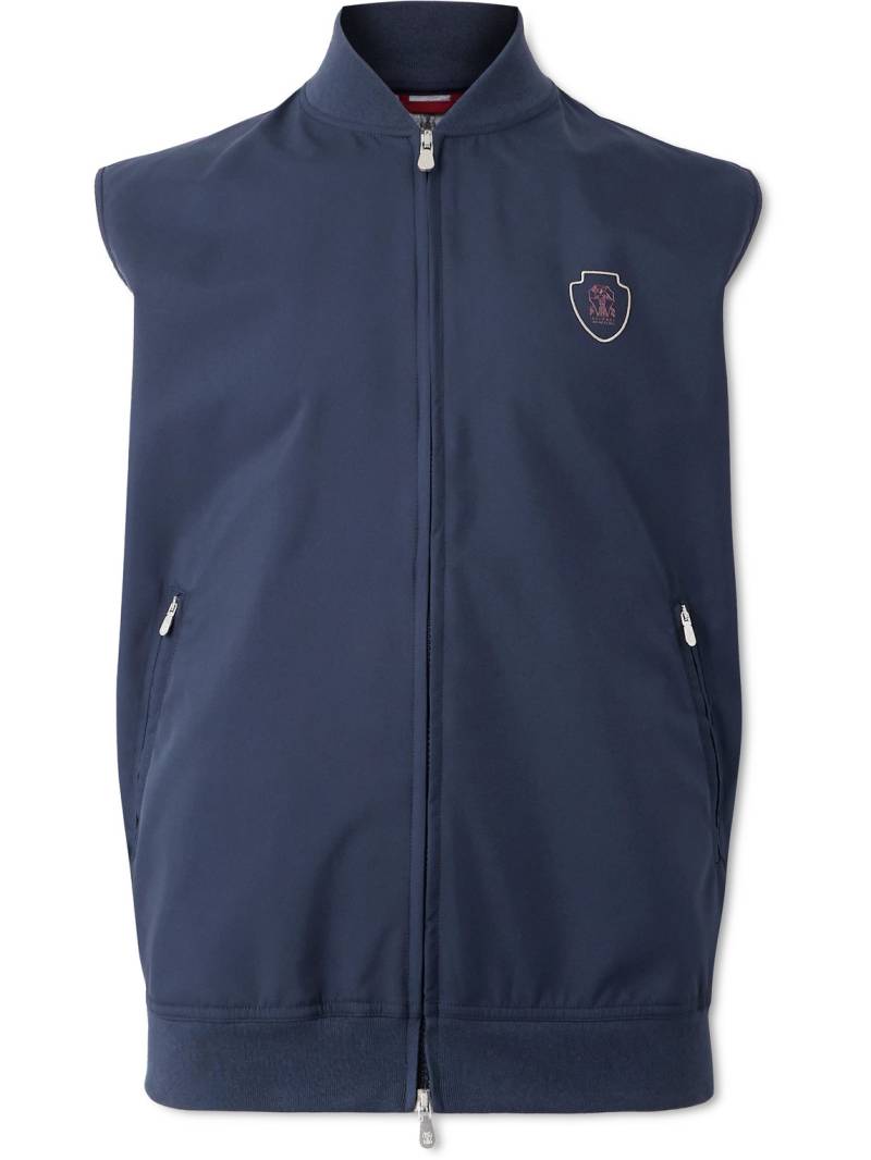 Brunello Cucinelli - Logo-Embroidered Tech-Shell Gilet - Men - Blue - S von Brunello Cucinelli