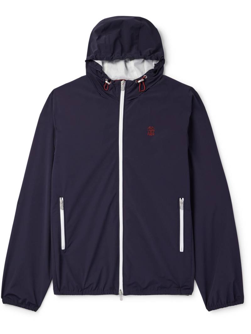 Brunello Cucinelli - Logo-Embroidered Tech-Shell Hooded Jacket - Men - Blue - XL von Brunello Cucinelli