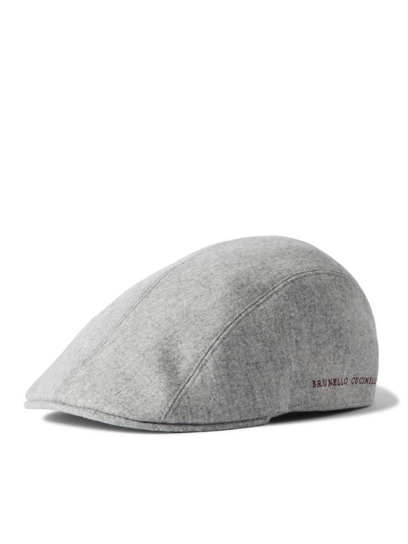 Brunello Cucinelli - Logo-Embroidered Virgin Wool-Flannel Flat Cap - Men - Gray - L von Brunello Cucinelli