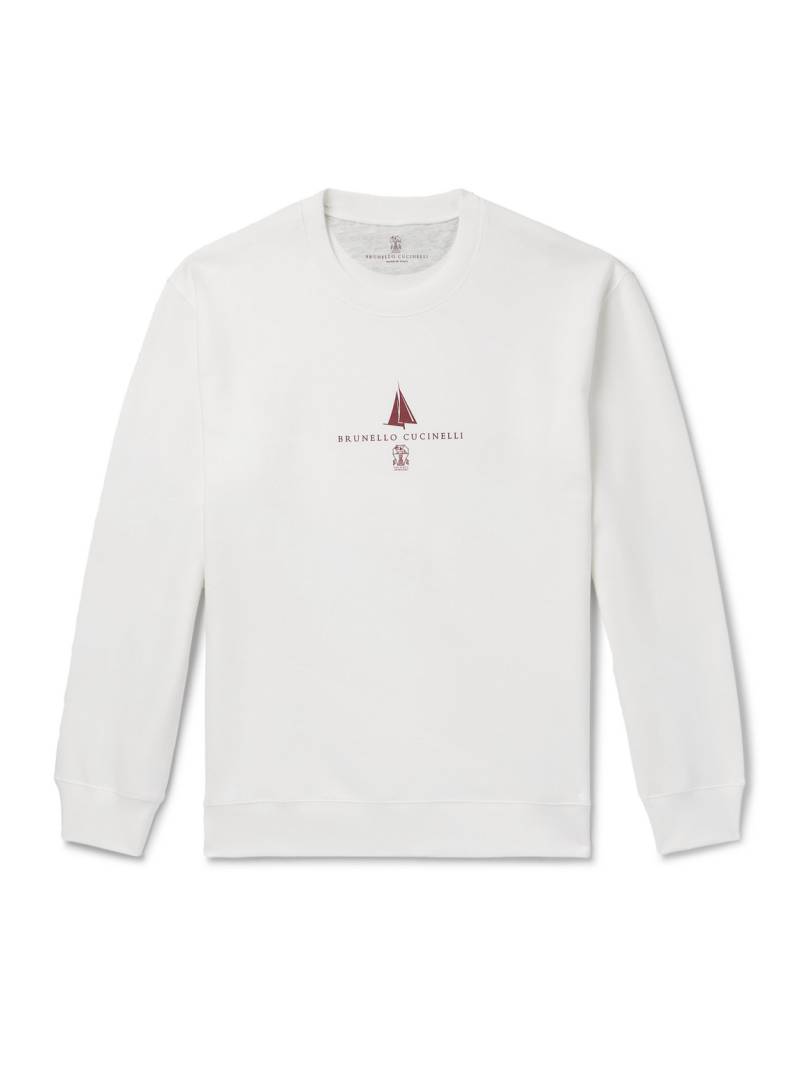 Brunello Cucinelli - Logo-Print Cotton-Blend Jersey Sweatshirt - Men - White - XXL von Brunello Cucinelli