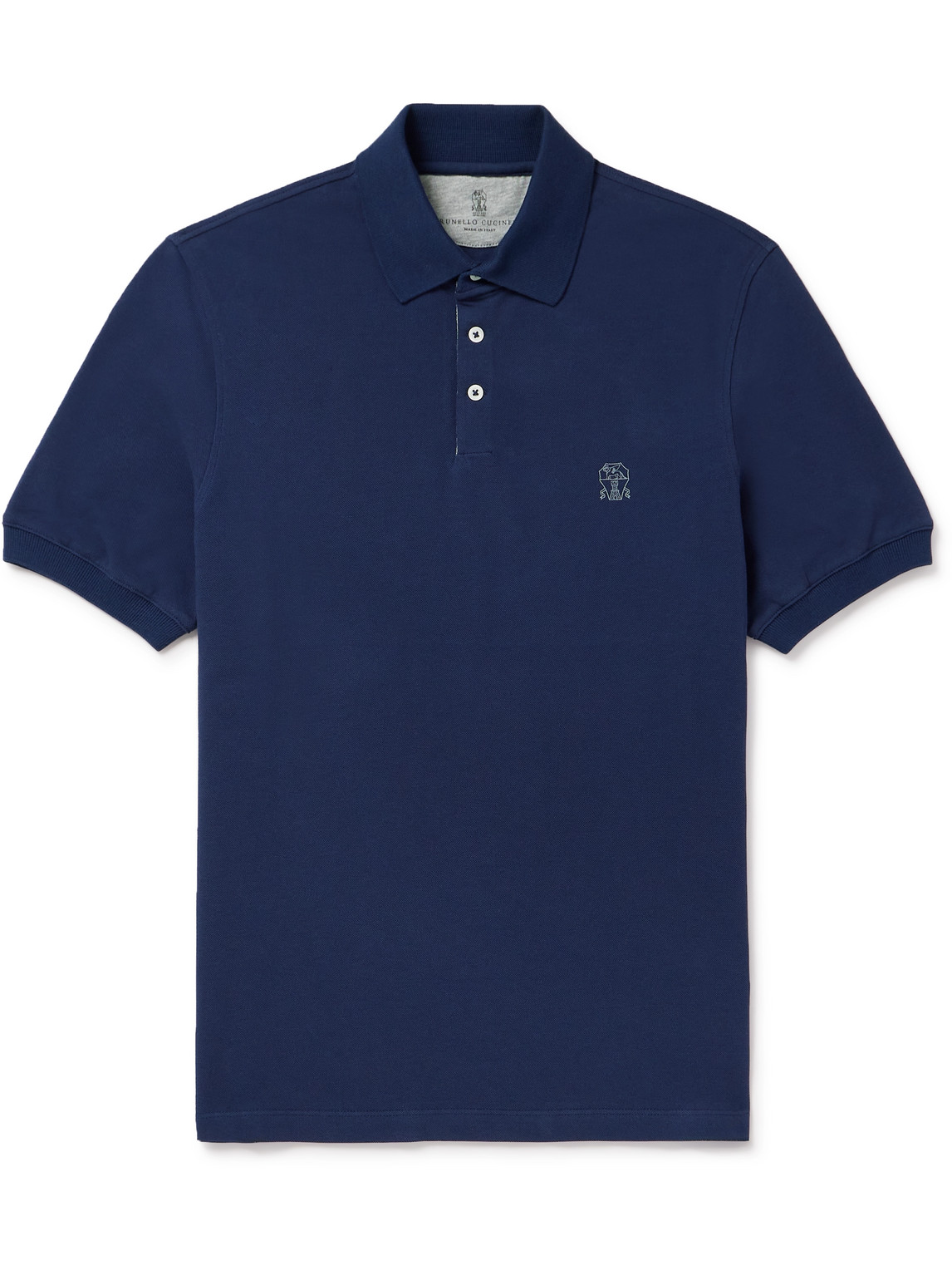 Brunello Cucinelli - Logo-Print Cotton-Piqué Polo Shirt - Men - Blue - M von Brunello Cucinelli