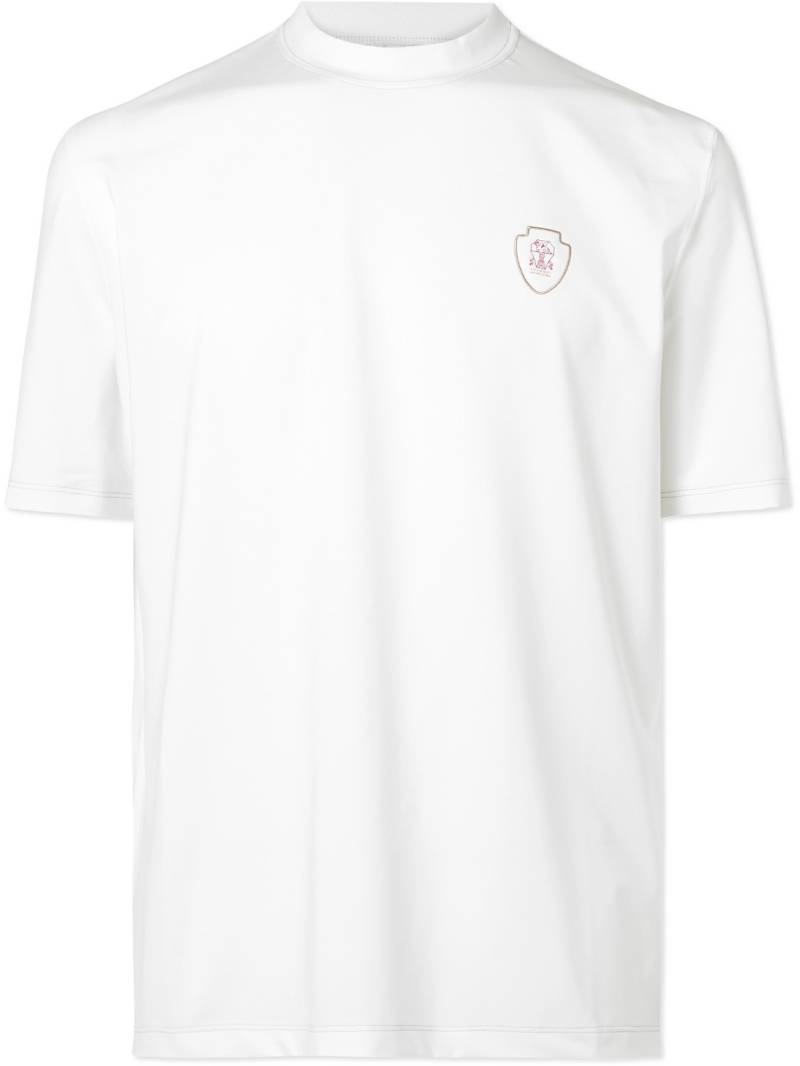 Brunello Cucinelli - Logo-Print Embroidered Tech-Jersey Tennis T-Shirt - Men - White - XL von Brunello Cucinelli
