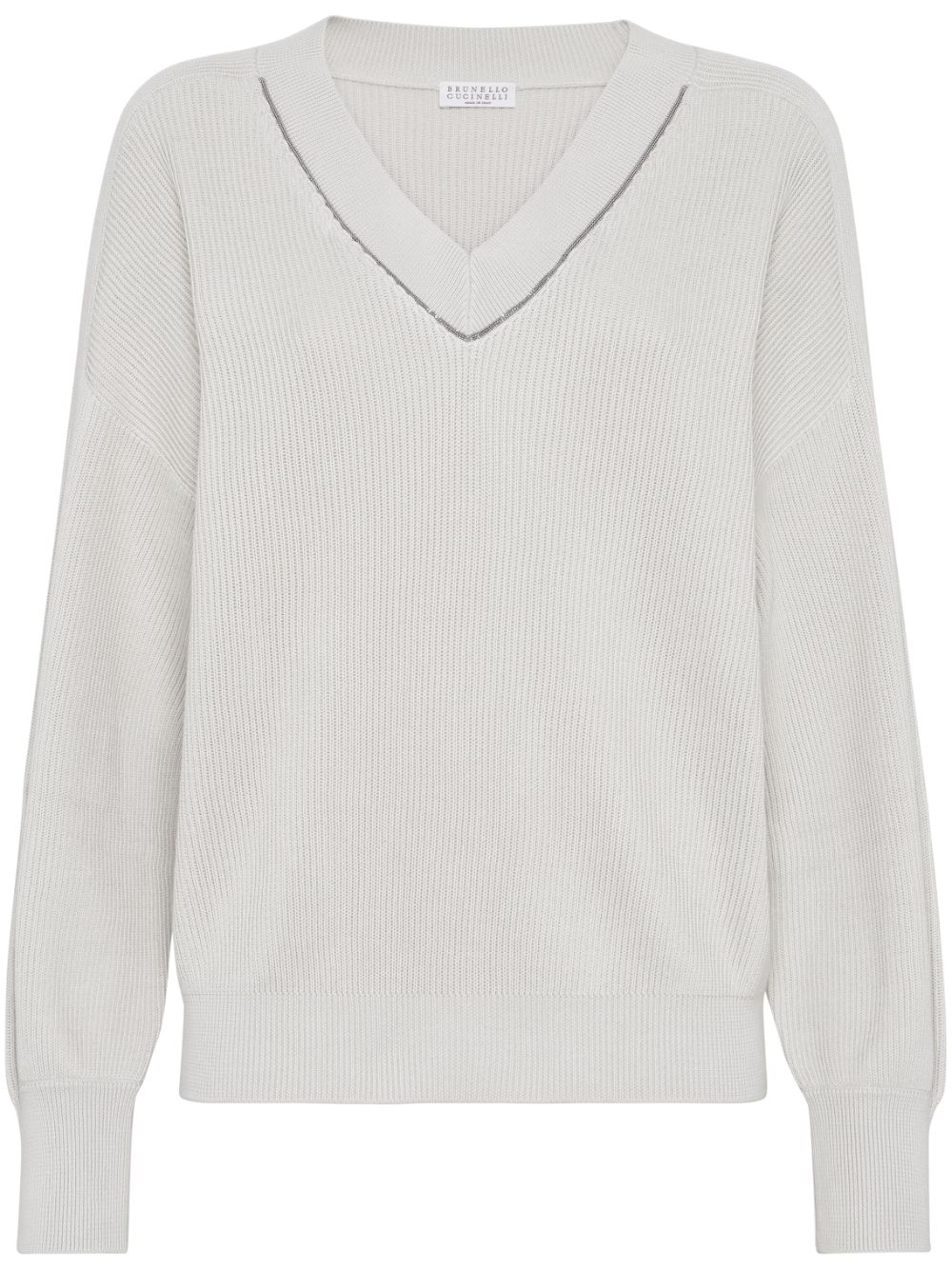 Brunello Cucinelli Gerippter Pullover mit Kugelkettenborte - Nude von Brunello Cucinelli