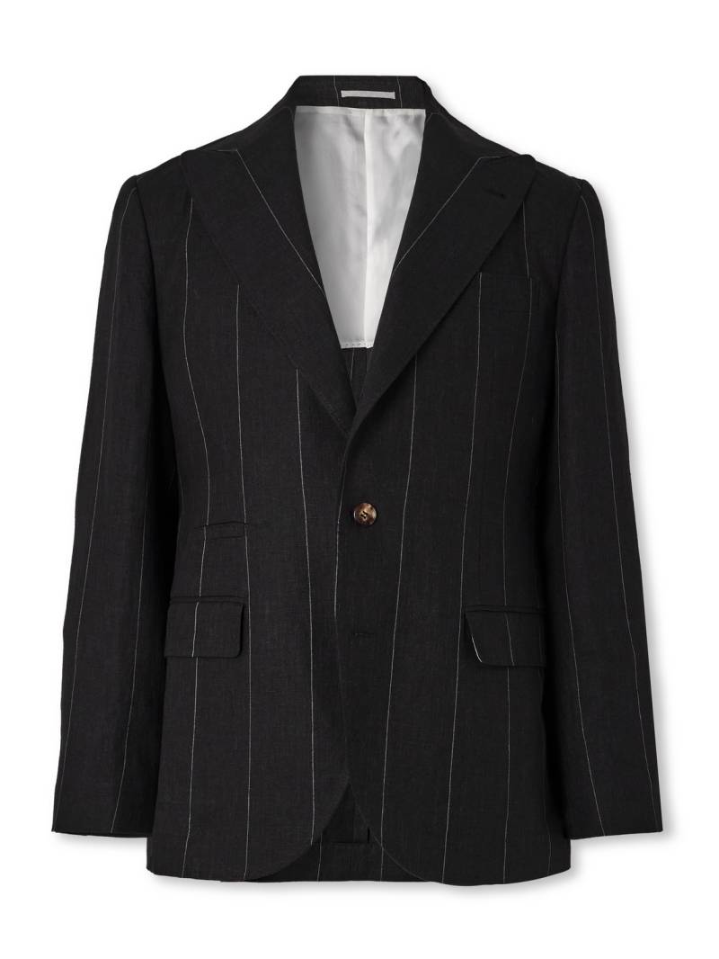 Brunello Cucinelli - Pinstriped Linen Suit Jacket - Men - Black - IT 50 von Brunello Cucinelli