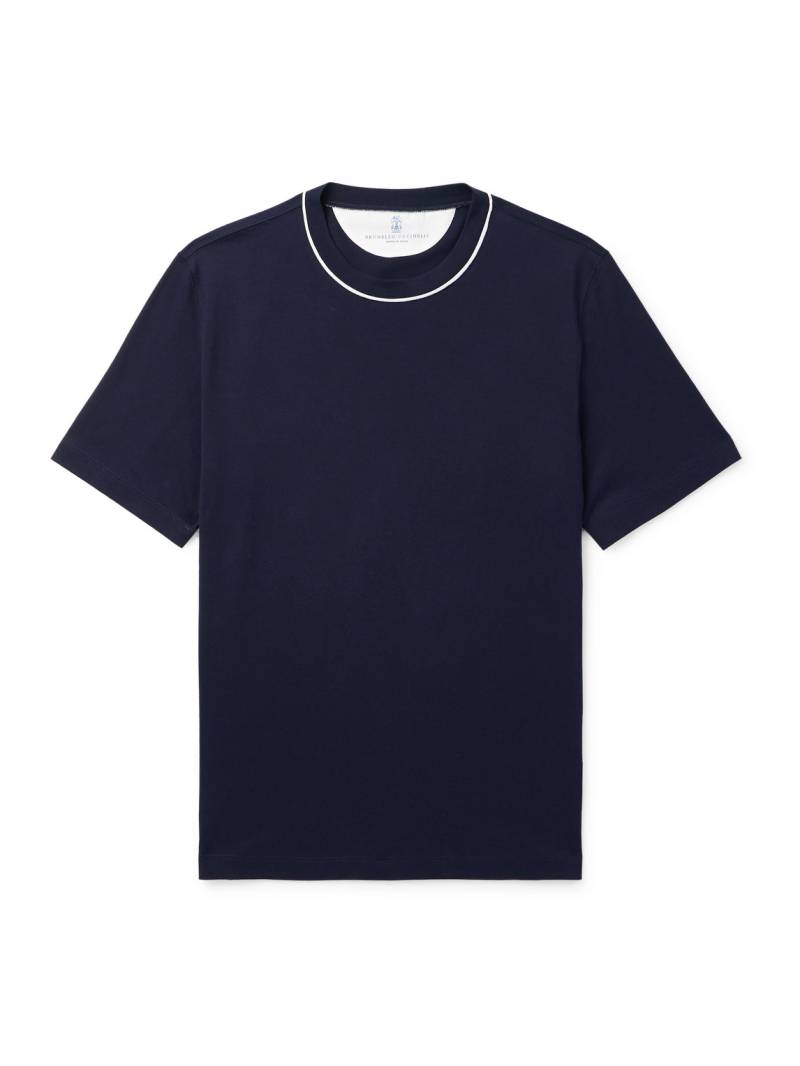 Brunello Cucinelli - Piped Cotton-Jersey T-Shirt - Men - Blue - XXXL von Brunello Cucinelli