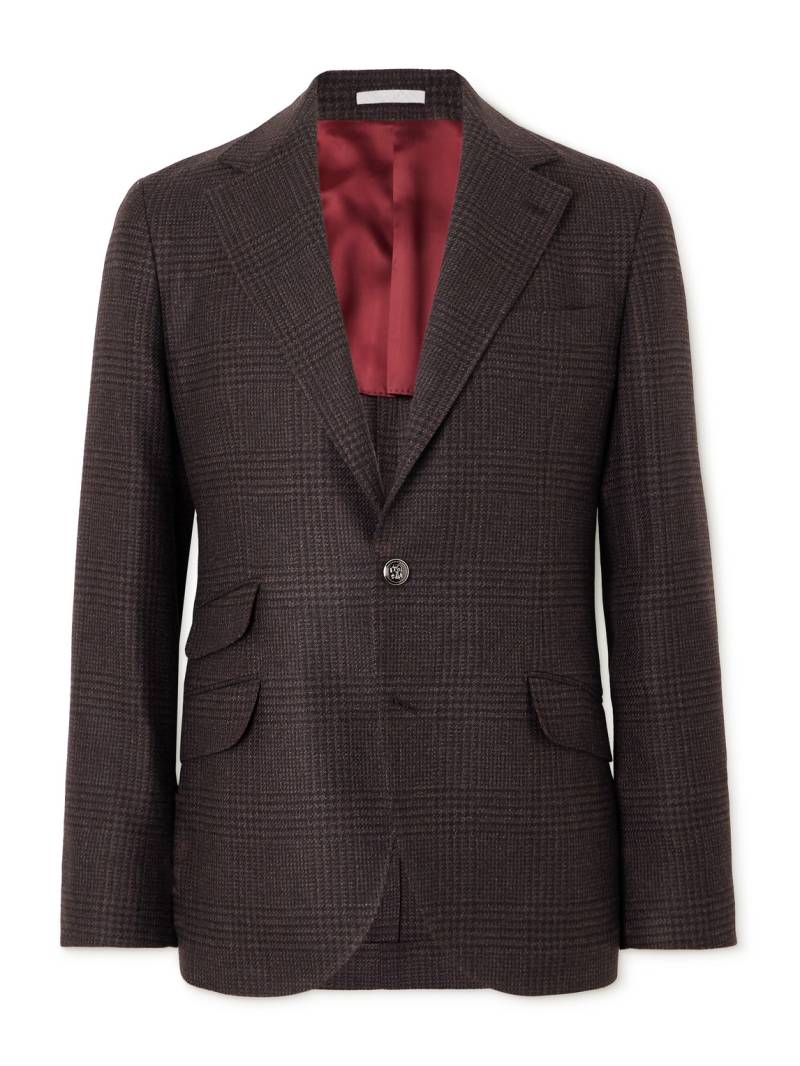 Brunello Cucinelli - Prince of Wales Checked Cashmere, Wool and Silk-Blend Suit Jacket - Men - Brown - IT 56 von Brunello Cucinelli