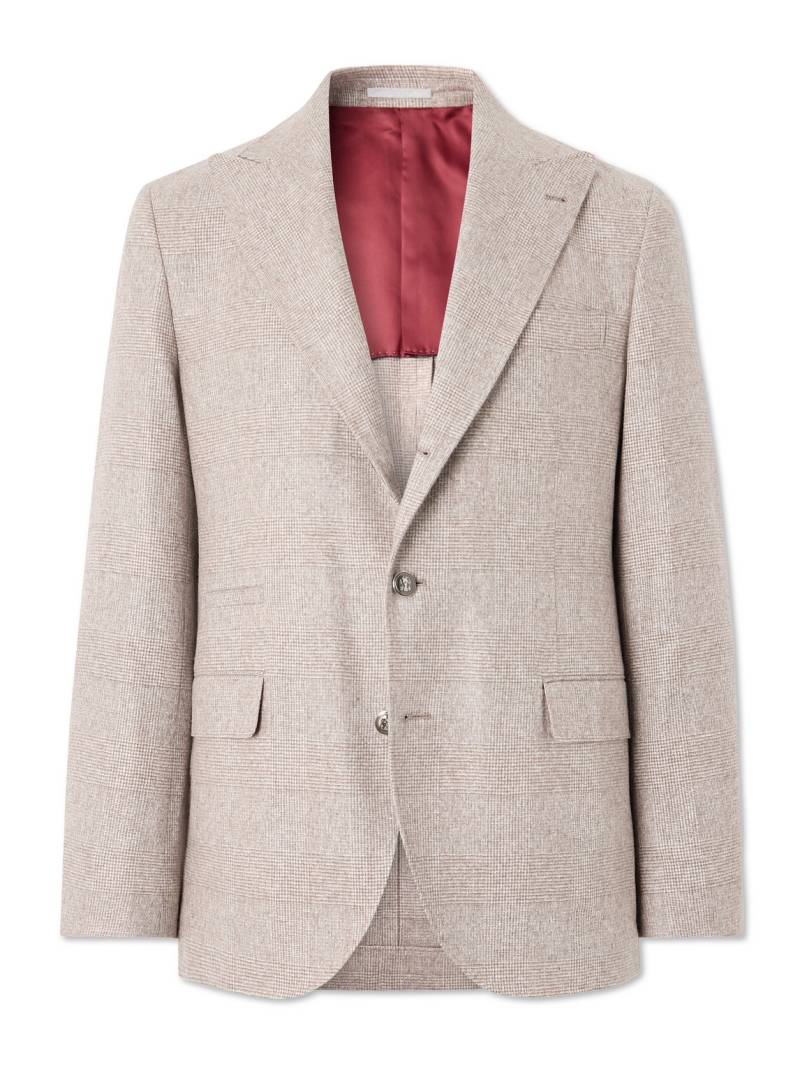 Brunello Cucinelli - Prince of Wales Checked Silk, Wool and Cashmere-Blend Suit Jacket - Men - Neutrals - IT 54 von Brunello Cucinelli