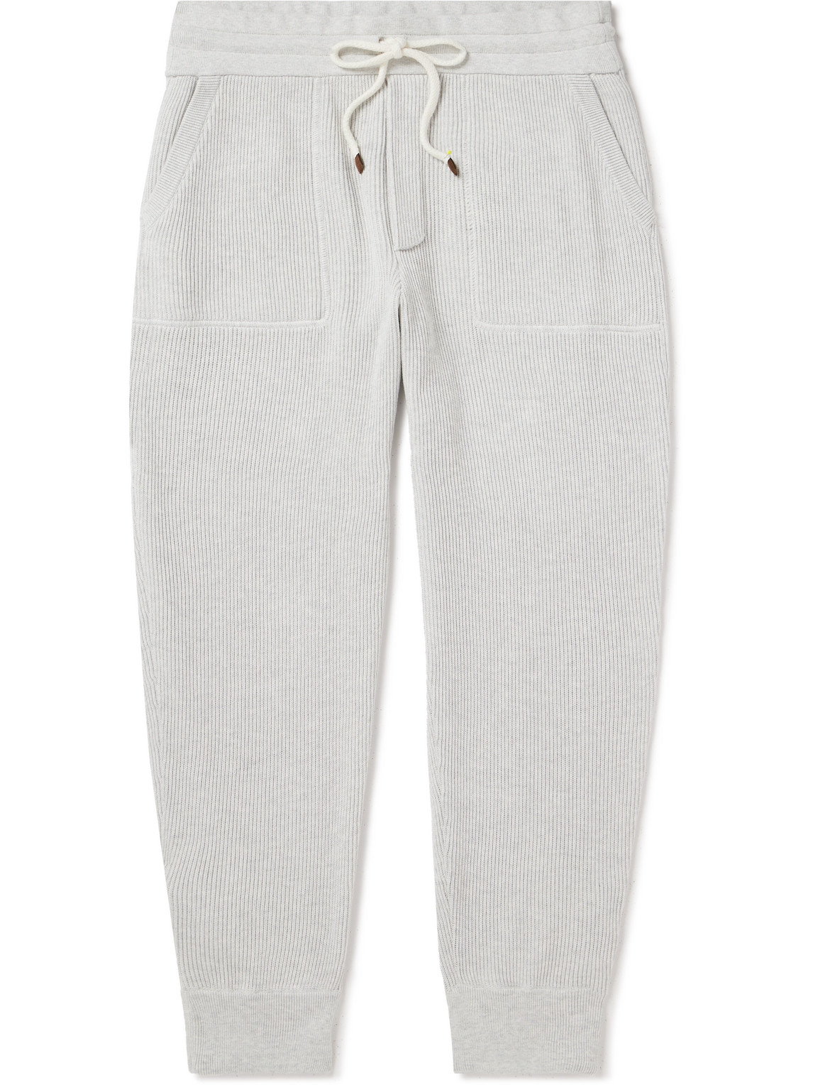 Brunello Cucinelli - Ribbed Cotton Drawstring Sweatpants - Men - Gray - XL von Brunello Cucinelli