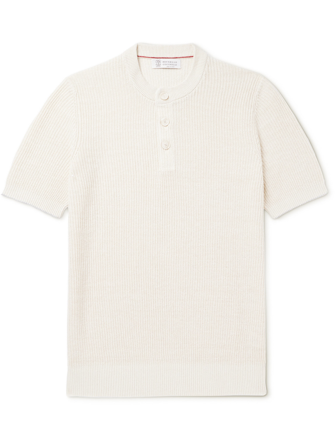 Brunello Cucinelli - Ribbed Linen and Cotton-Blend Henley T-Shirt - Men - Neutrals - IT 50 von Brunello Cucinelli