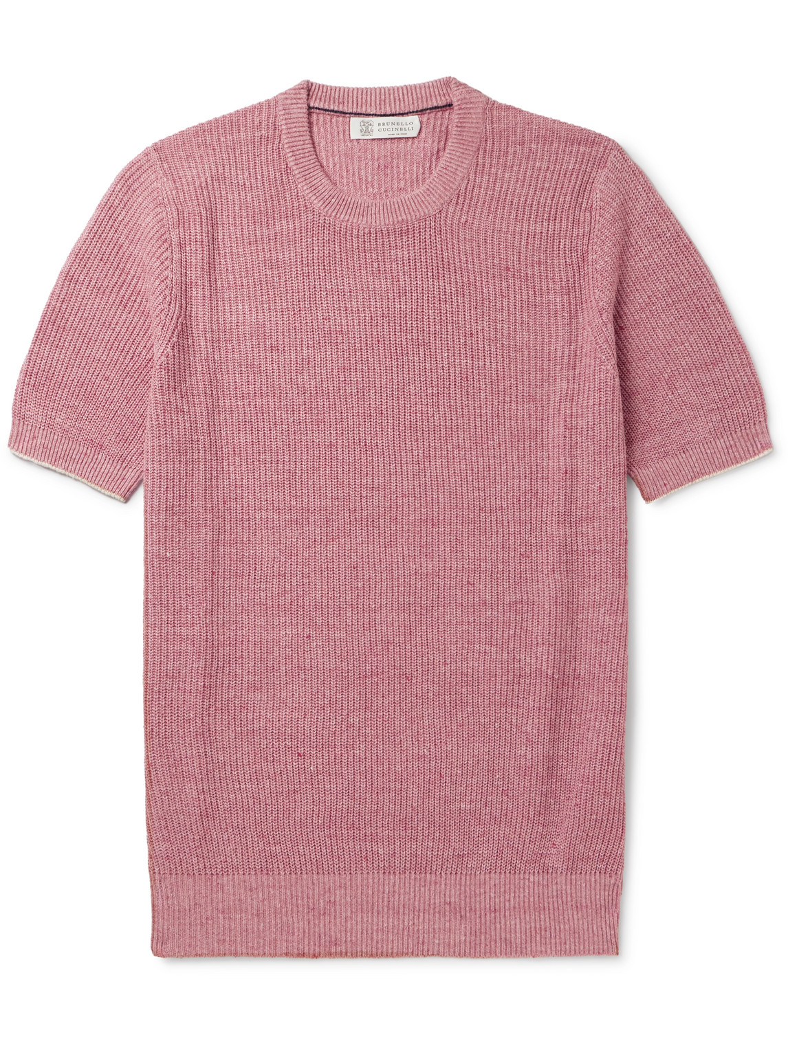 Brunello Cucinelli - Ribbed Linen and Cotton-Blend T-Shirt - Men - Pink - IT 52 von Brunello Cucinelli