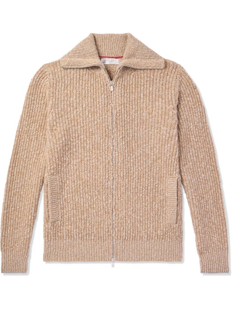 Brunello Cucinelli - Ribbed Wool and Cashmere-Blend Zip-Up Cardigan - Men - Brown - IT 52 von Brunello Cucinelli