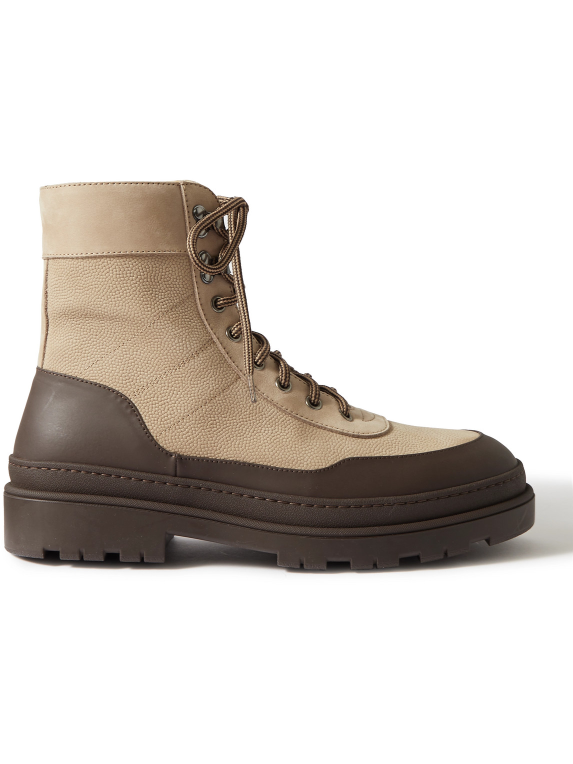 Brunello Cucinelli - Rubber-Trimmed Pebble-Grain Leather Hiking Boots - Men - Brown - EU 40 von Brunello Cucinelli