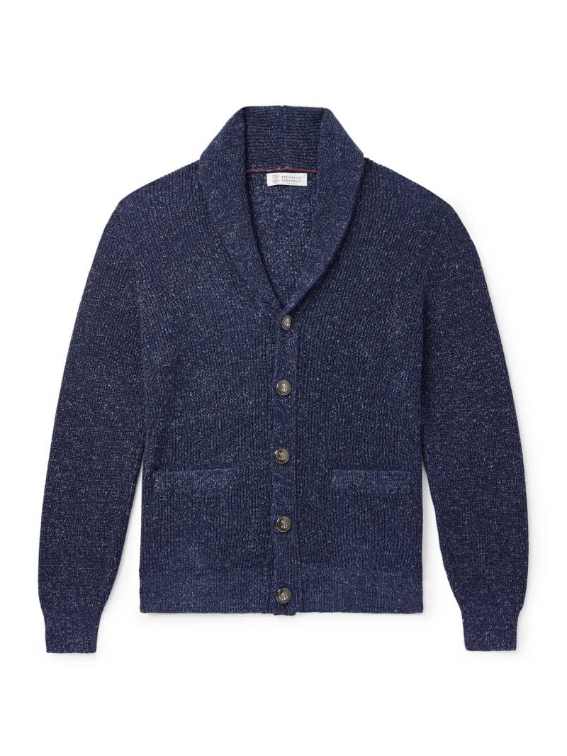 Brunello Cucinelli - Shawl-Collar Cotton and Linen-Blend Cardigan - Men - Blue - IT 58 von Brunello Cucinelli