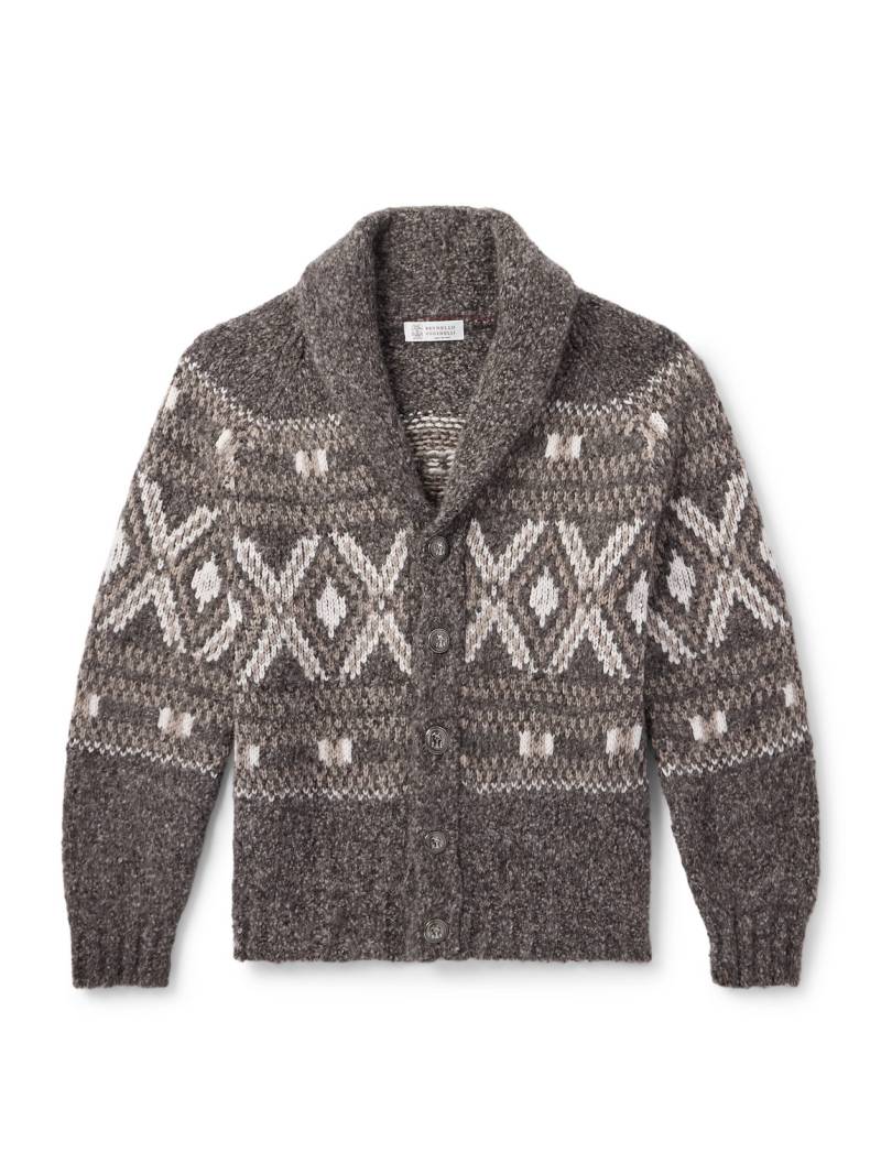 Brunello Cucinelli - Shawl-Collar Fair Isle Alpaca-Blend Cardigan - Men - Gray - IT 54 von Brunello Cucinelli