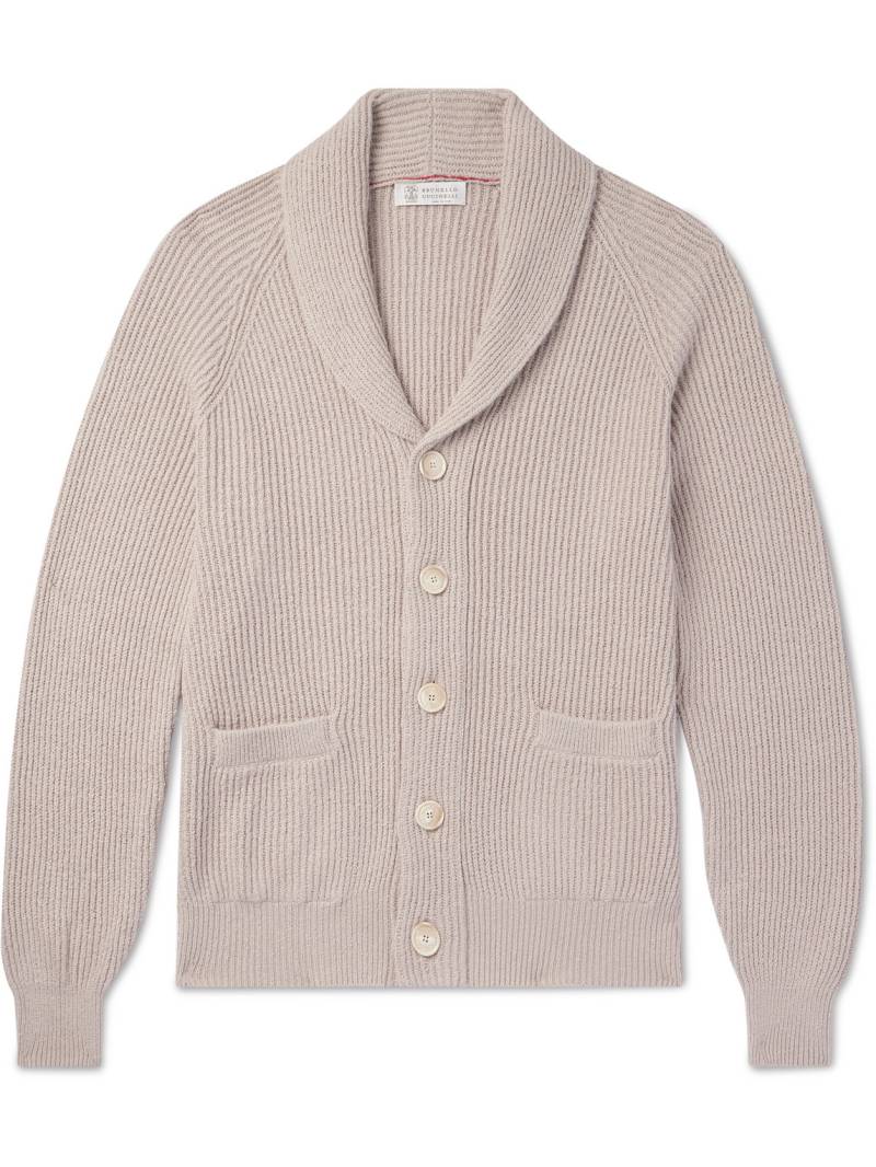 Brunello Cucinelli - Shawl-Collar Ribbed Cotton Cardigan - Men - Neutrals - IT 50 von Brunello Cucinelli