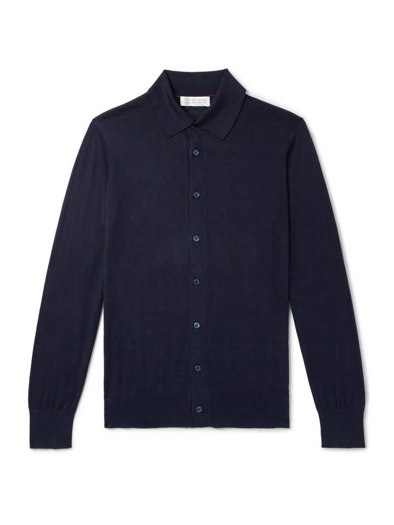 Brunello Cucinelli - Silk and Cotton-Blend Cardigan - Men - Blue - IT 50 von Brunello Cucinelli