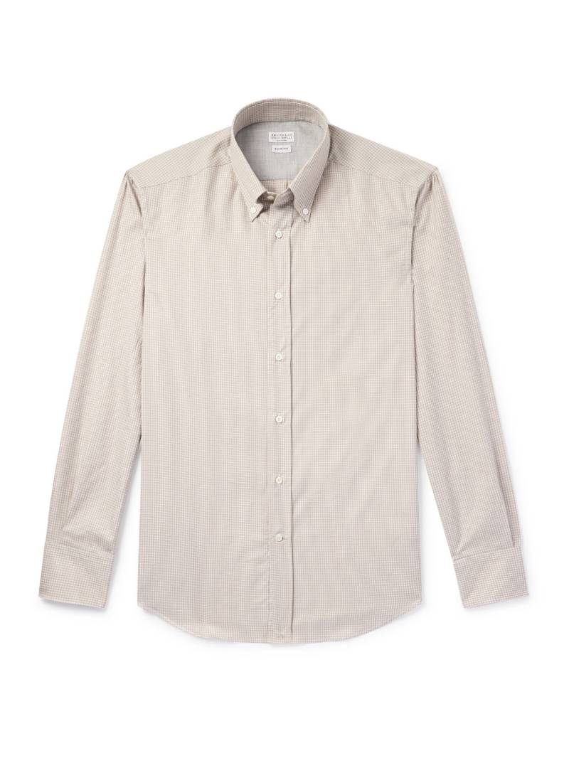 Brunello Cucinelli - Slim-Fit Button-Down Collar Checked Cotton Shirt - Men - Neutrals - XS von Brunello Cucinelli