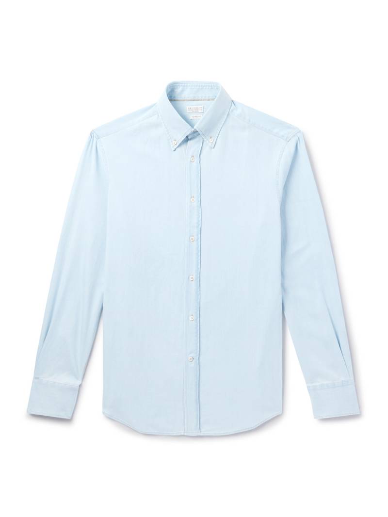Brunello Cucinelli - Slim-Fit Button-Down Collar Cotton-Chambray Shirt - Men - Blue - L von Brunello Cucinelli