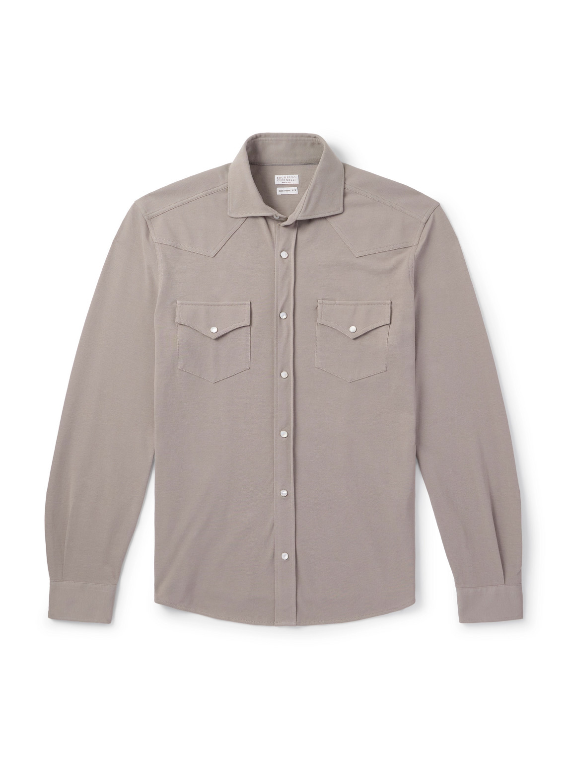 Brunello Cucinelli - Slim-Fit Cotton-Piqué Western Shirt - Men - Neutrals - M von Brunello Cucinelli