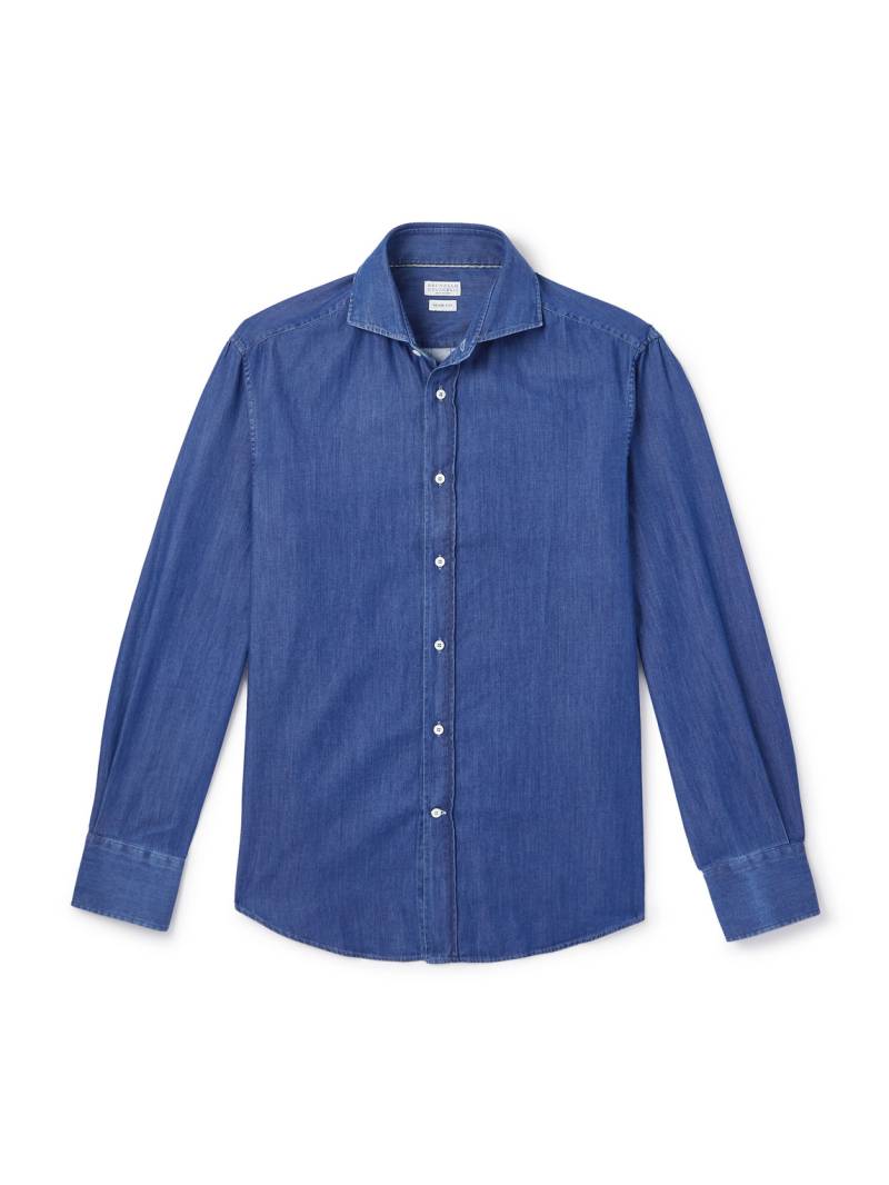 Brunello Cucinelli - Slim-Fit Cutaway-Collar Cotton Shirt - Men - Blue - XXXL von Brunello Cucinelli