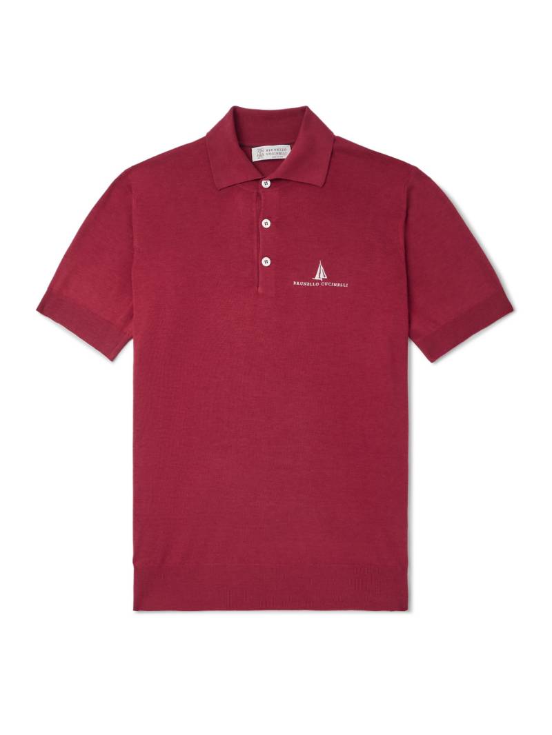 Brunello Cucinelli - Slim-Fit Logo-Embroidered Silk and Cotton-Blend Polo Shirt - Men - Red - IT 56 von Brunello Cucinelli