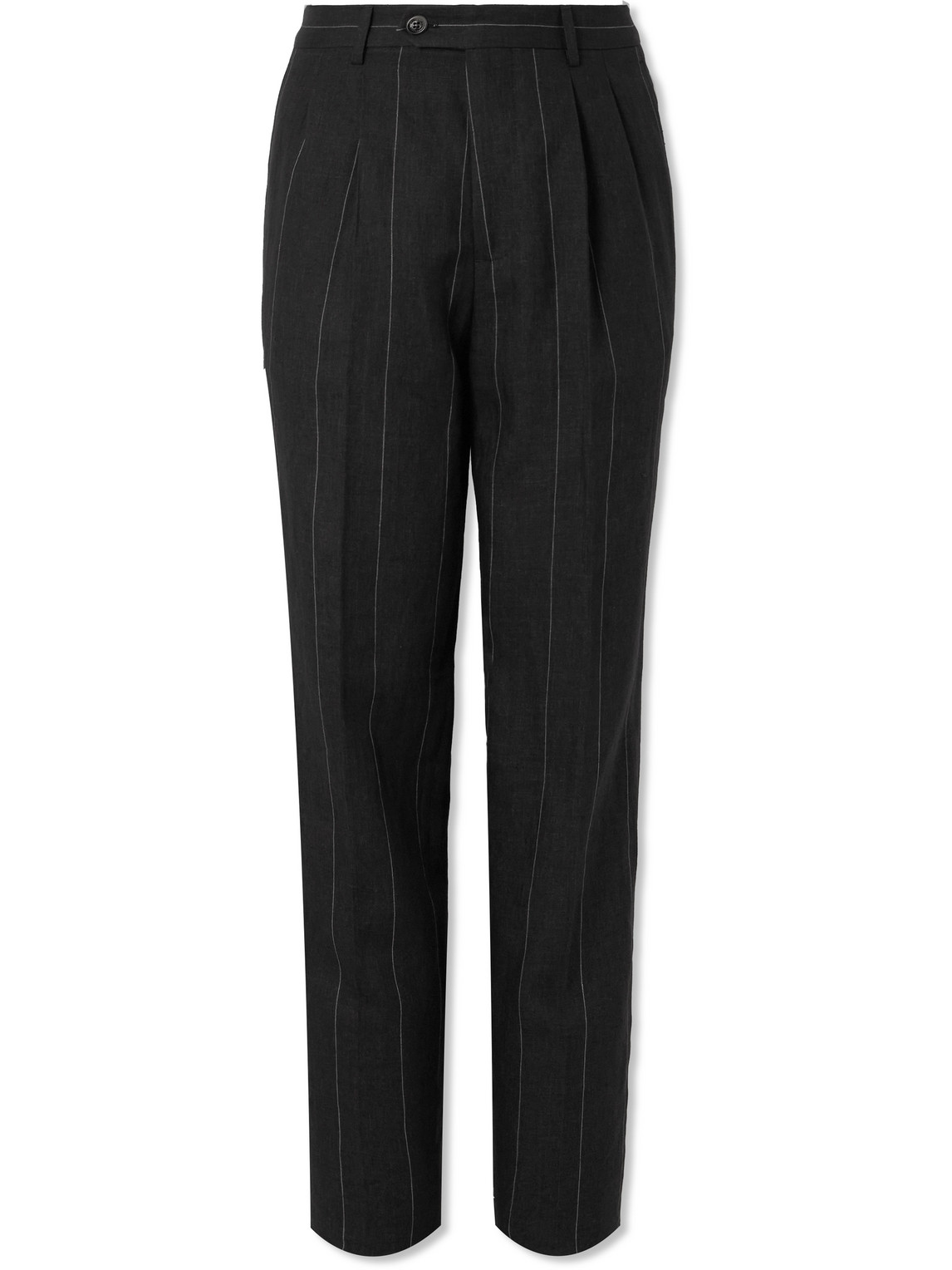 Brunello Cucinelli - Slim-Fit Pleated Pinstriped Linen Suit Trousers - Men - Black - IT 46 von Brunello Cucinelli