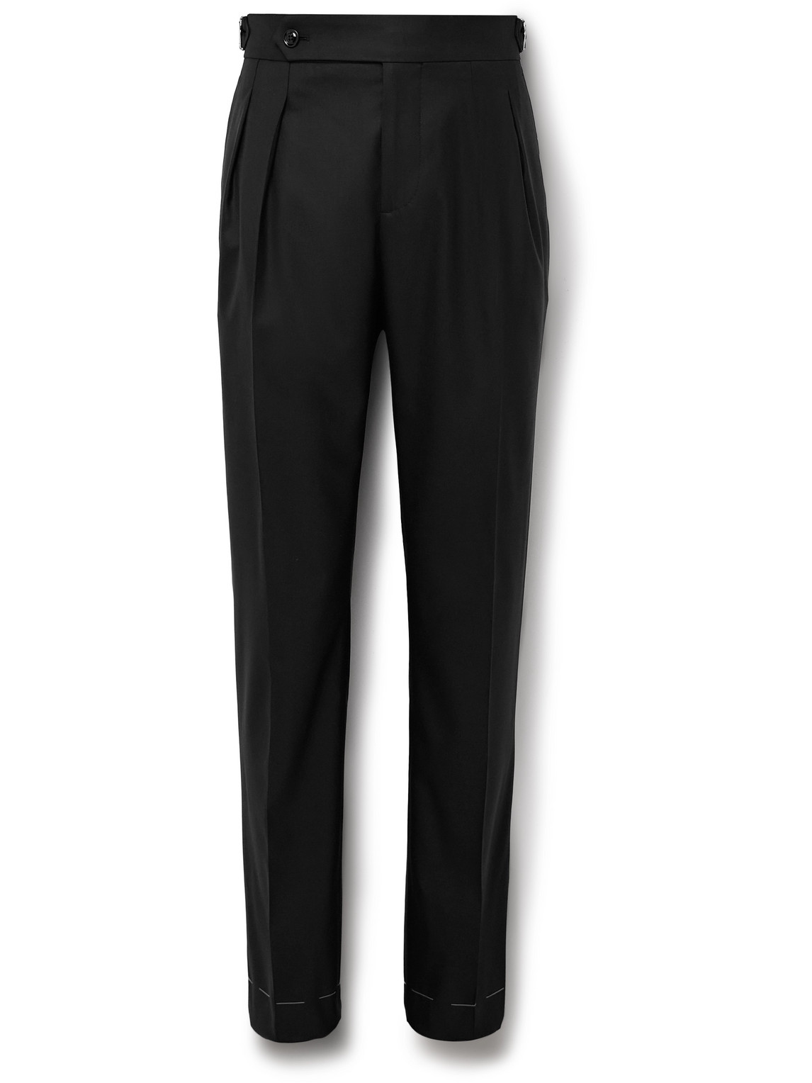 Brunello Cucinelli - Slim-Fit Pleated Virgin Wool and Silk-Blend Tuxedo Trousers - Men - Black - IT 54 von Brunello Cucinelli