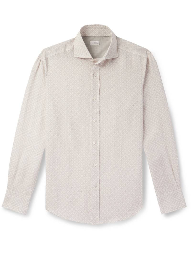 Brunello Cucinelli - Slim-Fit Printed Linen Shirt - Men - Neutrals - S von Brunello Cucinelli