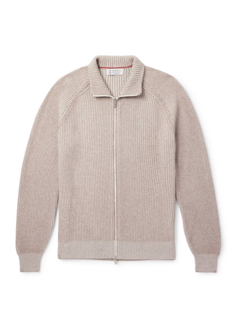 Brunello Cucinelli - Slim-Fit Ribbed Cashmere Zip-Up Cardigan - Men - Neutrals - IT 52 von Brunello Cucinelli