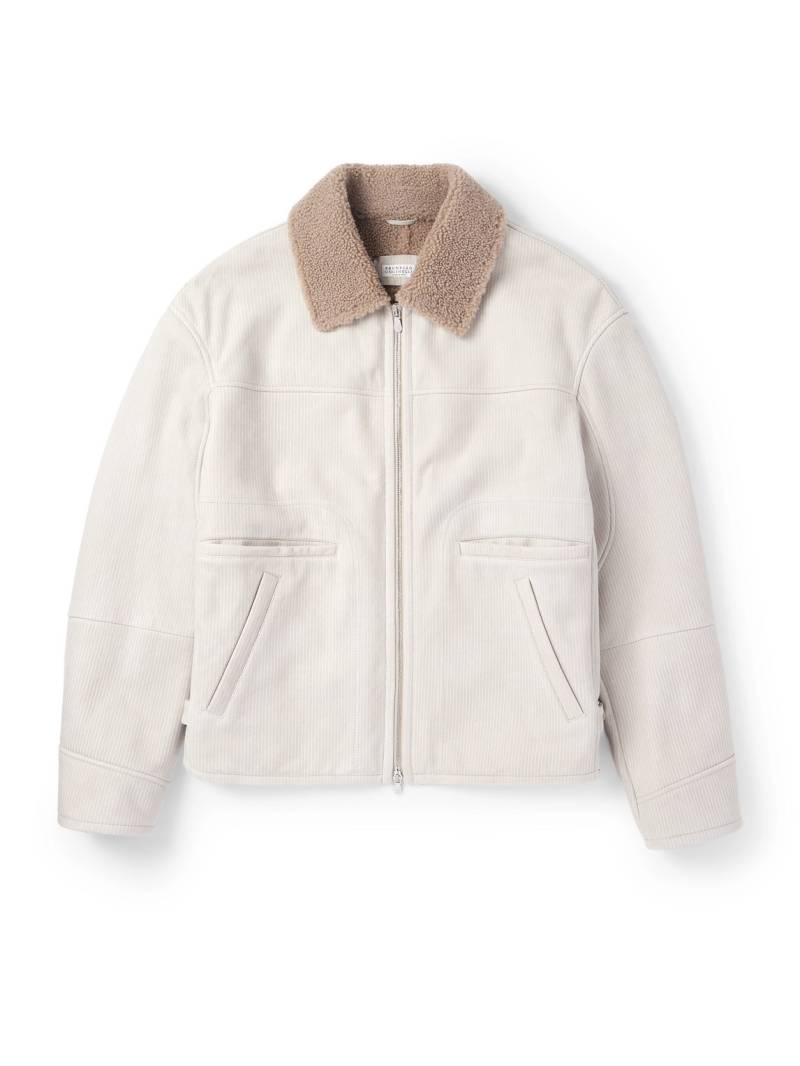 Brunello Cucinelli - Slim-Fit Ribbed Shearling Jacket - Men - Neutrals - XL von Brunello Cucinelli
