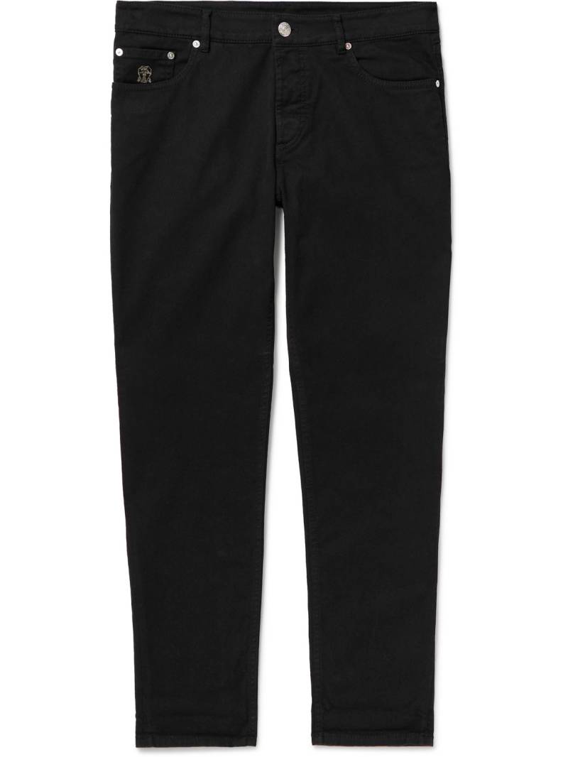 Brunello Cucinelli - Slim-Fit Straight-Leg Logo-Embroidered Jeans - Men - Black - IT 60 von Brunello Cucinelli