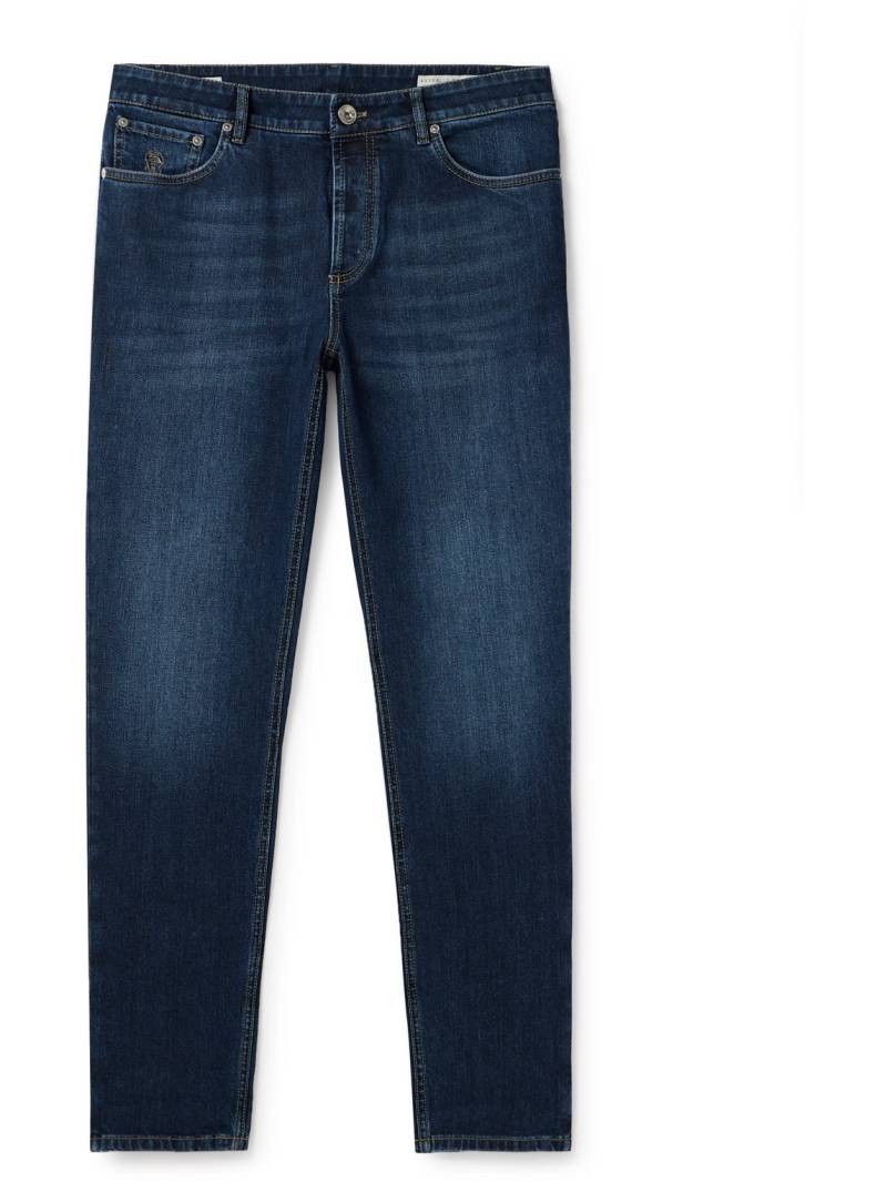 Brunello Cucinelli - Slim-Fit Straight-Leg Logo-Embroidered Jeans - Men - Blue - IT 56 von Brunello Cucinelli