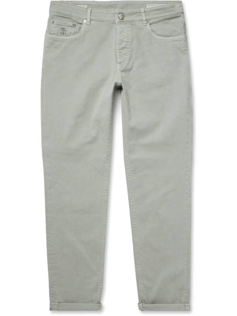 Brunello Cucinelli - Slim-Fit Straight-Leg Logo-Embroidered Jeans - Men - Green - IT 56 von Brunello Cucinelli