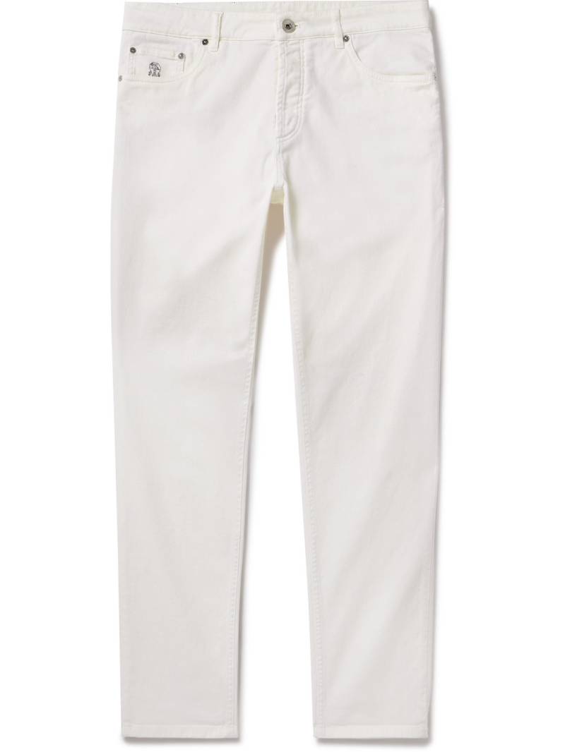 Brunello Cucinelli - Slim-Fit Straight-Leg Logo-Embroidered Jeans - Men - White - IT 50 von Brunello Cucinelli