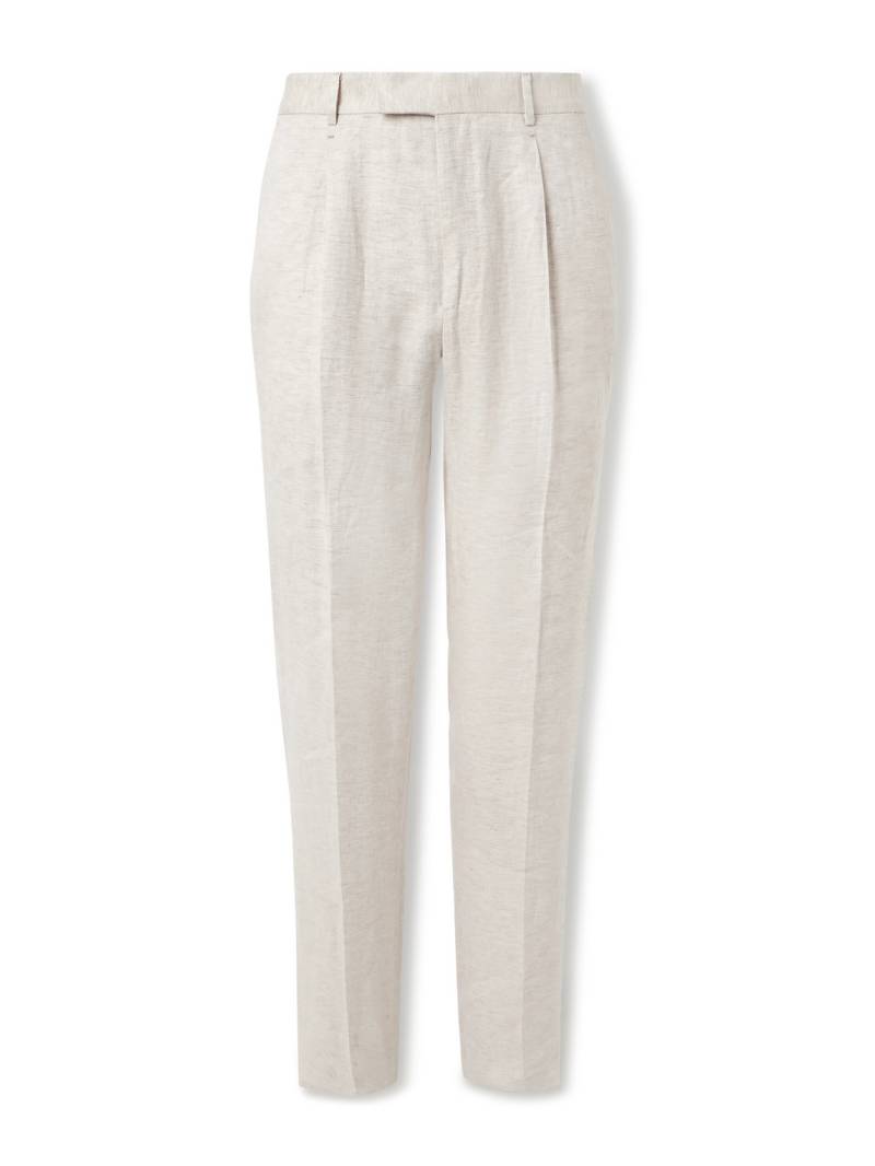 Brunello Cucinelli - Slim-Fit Straight-Leg Pleated Linen Suit Trousers - Men - Neutrals - IT 46 von Brunello Cucinelli