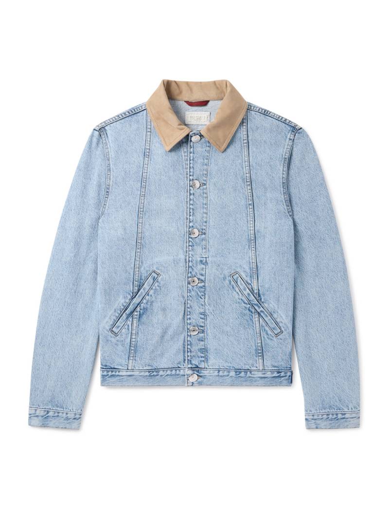 Brunello Cucinelli - Slim-Fit Suede-Trimmed Denim Jacket - Men - Blue - IT 56 von Brunello Cucinelli