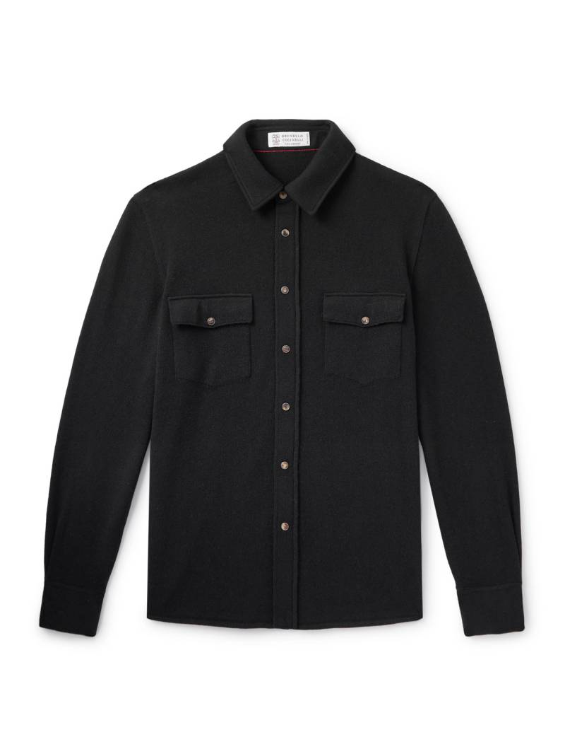 Brunello Cucinelli - Slim-Fit Virgin Wool, Cashmere and Silk-Blend Shirt - Men - Black - IT 48 von Brunello Cucinelli
