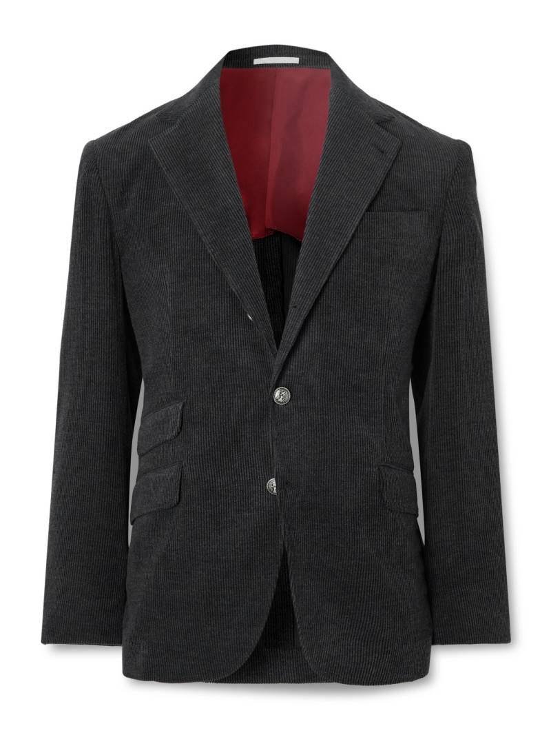 Brunello Cucinelli - Slim-Fit Wool, Silk and Cashmere-Blend Corduroy Suit Jacket - Men - Gray - IT 52 von Brunello Cucinelli