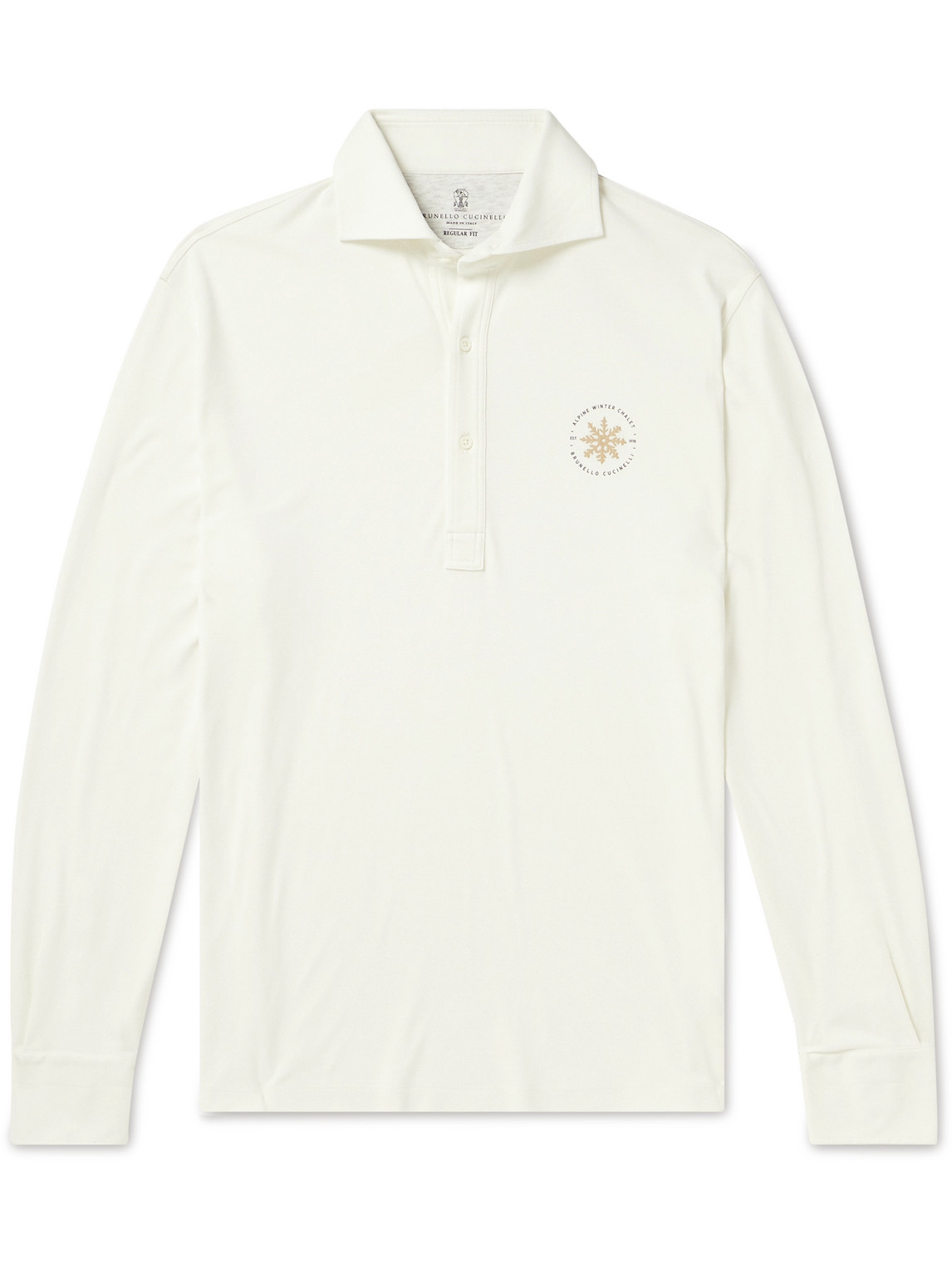 Brunello Cucinelli - Snowflake Logo-Print Cotton and Silk-Blend Polo Shirt - Men - White - IT 52 von Brunello Cucinelli