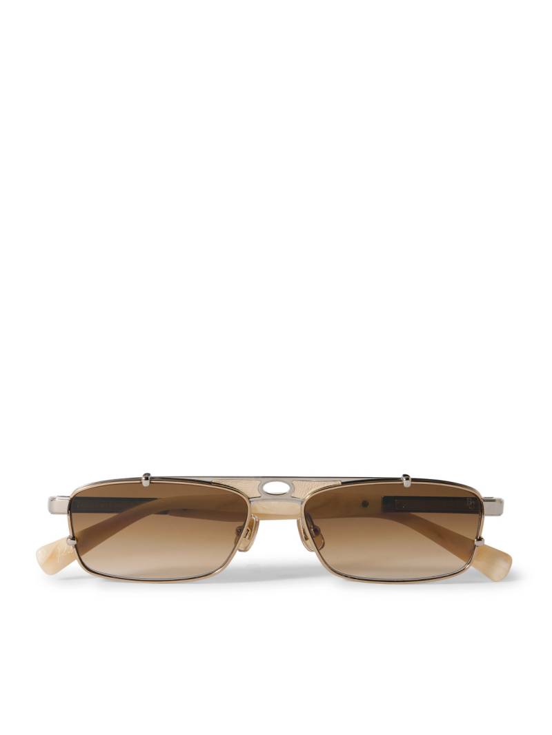 Brunello Cucinelli - Square-Frame Leather-Trimmed Gold-Tone Sunglasses - Men - Gold von Brunello Cucinelli